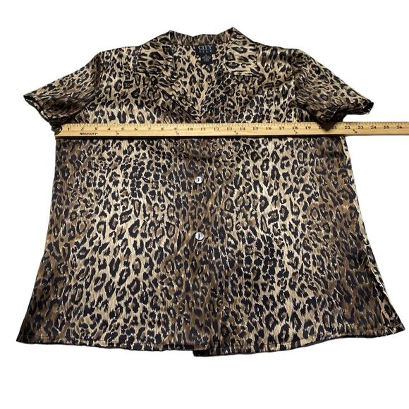 Vintage City Silk 100% Silk Leopard Print Button Front Blouse Short Sleeve Sz L - Picture 7 of 11